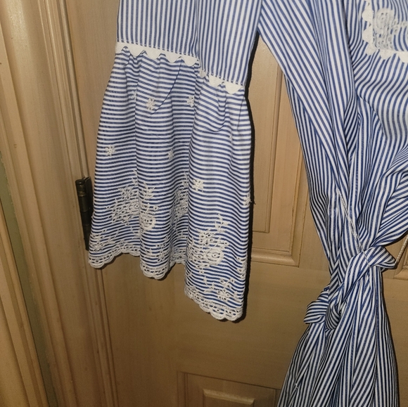 Misses sz M Laundry by Shelli Segal Blue white embroidered Dress Tie Belt - Picture 7 of 10